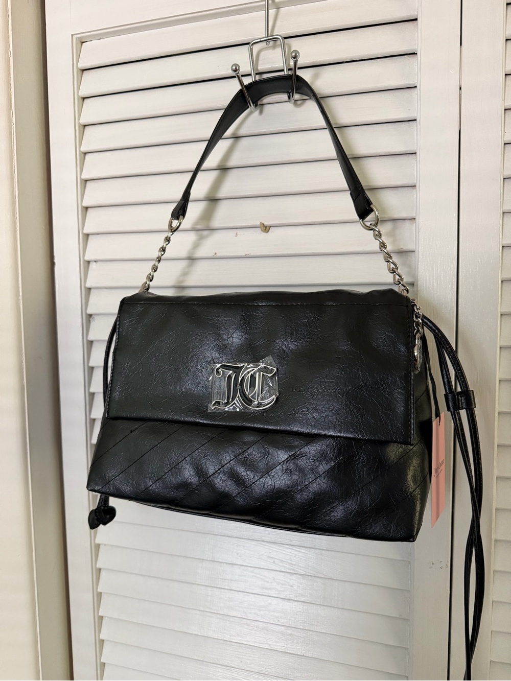 Juicy Couture Black Women's Shoulder Bag with Silver Hardware